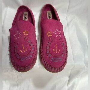 Pink Suede Moccasin with Embroidered Design by The Broncy Donkey